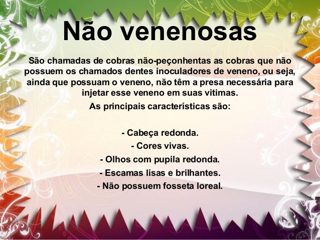 1º Coral falsa
As corais são serpentes de pequeno porte, facilmente
reconhecidas por seu colorido vivo. Há corais peçonhen...