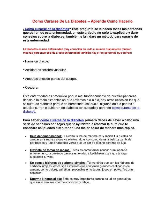 Como Curarse De La Diabetes – Aprende Como Hacerlo Como Curarse De La Diabetes – Aprende Como Hacerlo