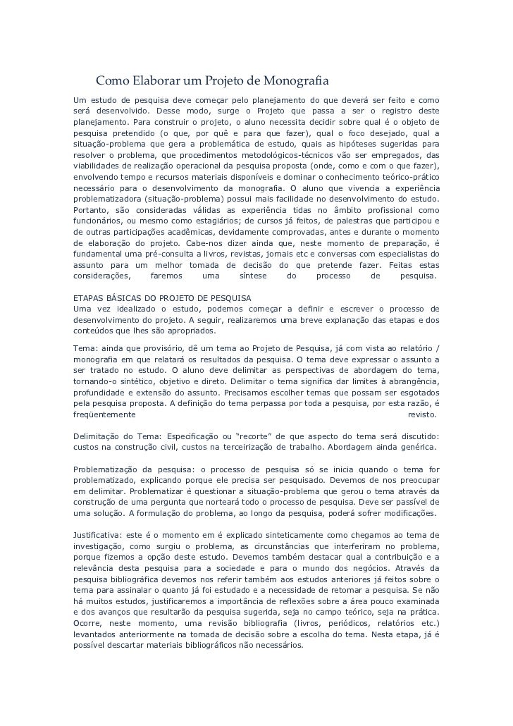 Projeto para monografia