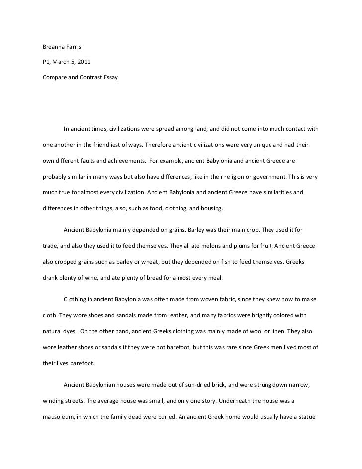 Compare contrast essay examples thesis