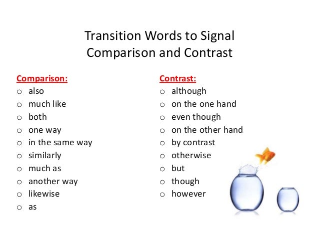 Transition words in a compare and contrast essay