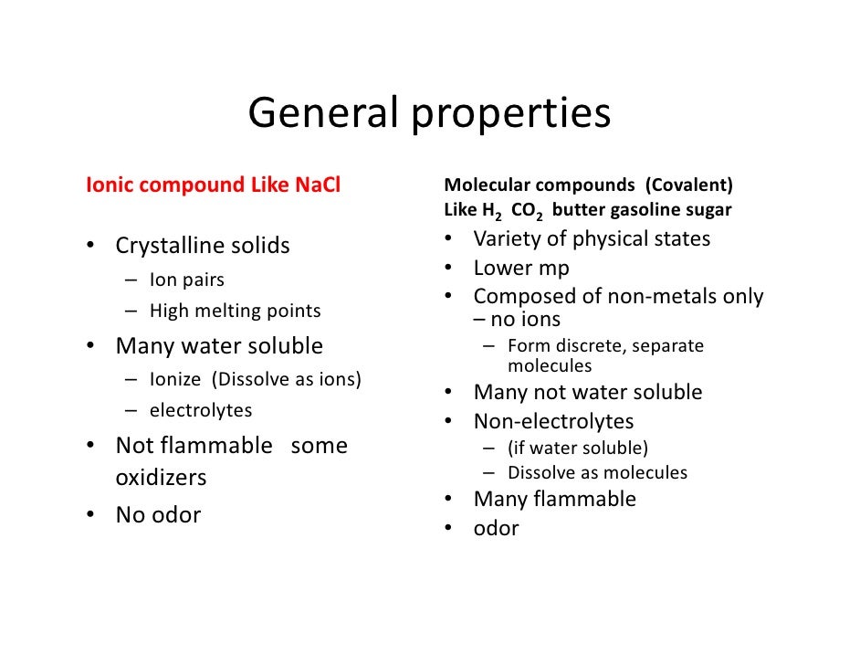 Comparison of ionic and covalent compounds