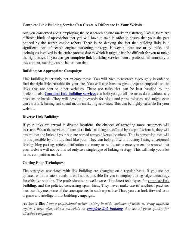 Complete Link Building Service Can Create A Difference In Your Website