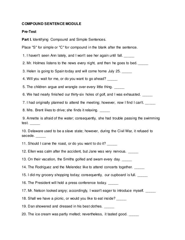 Printables Compound Sentences Worksheet simple and compound sentences worksheets versaldobip davezan