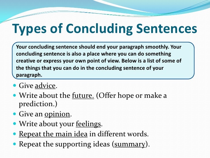  Topic And Concluding Sentences Concluding Sentences 2019 02 13