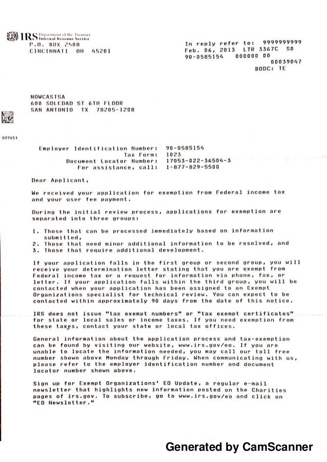 IRS Acknowledgement of Receipt of Form 1023