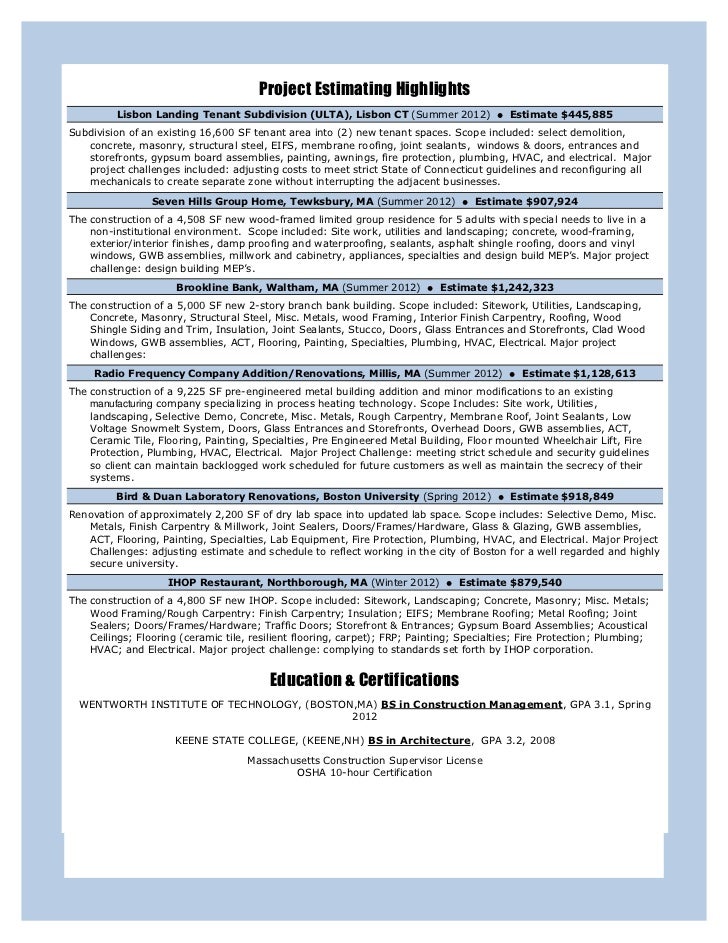 estimator resume
