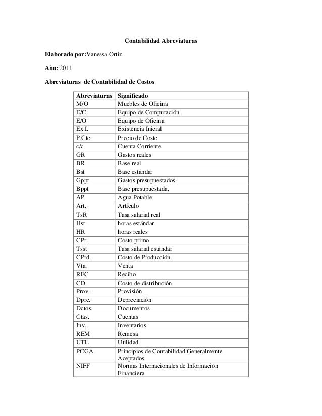 Contabilidad abreviaturas