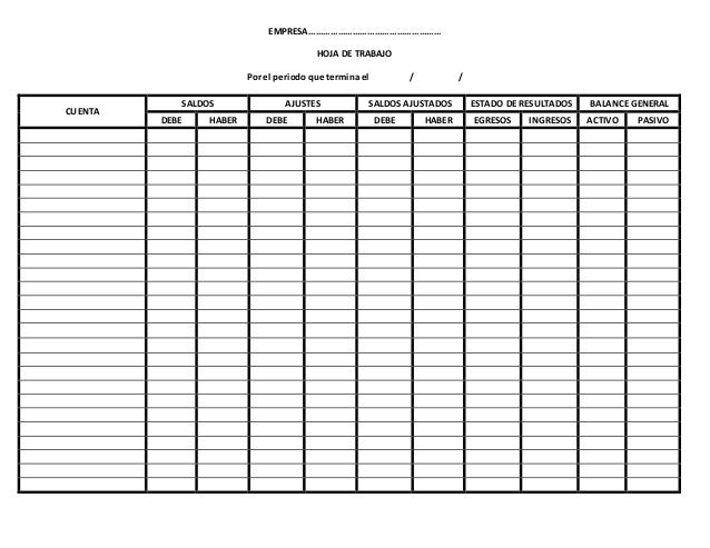 contabilidad tabla hoja de trabajo hoja de balance general