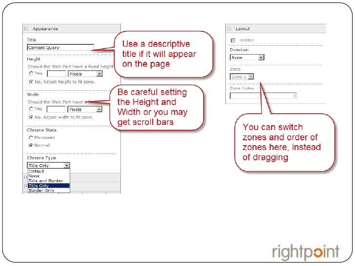 Sharepoint 2018 content query web part slots