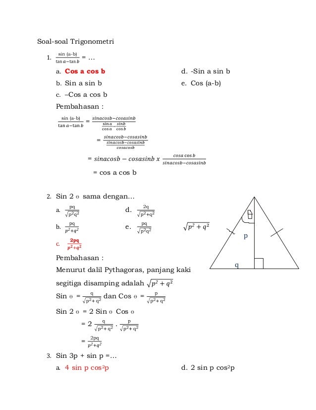 Contoh soal bab trigonometri dan pembahasannya
