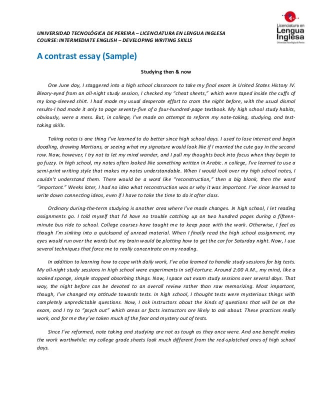 Compare and contrast essay writing samples