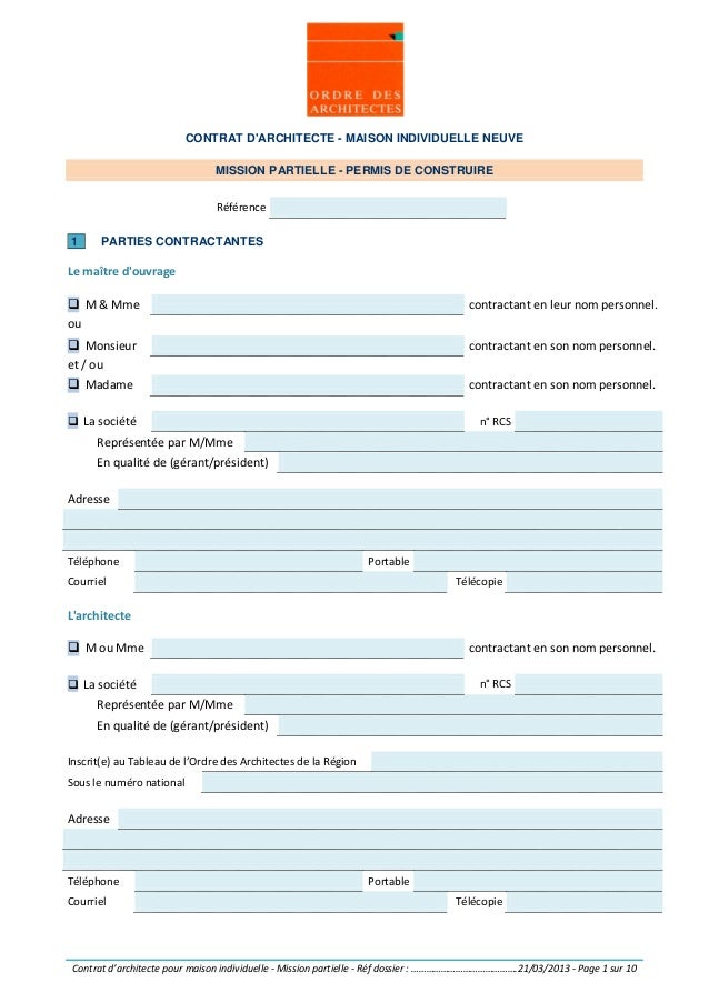 contrat d architecte pour maison individuelle mission partielle 032013 1 638