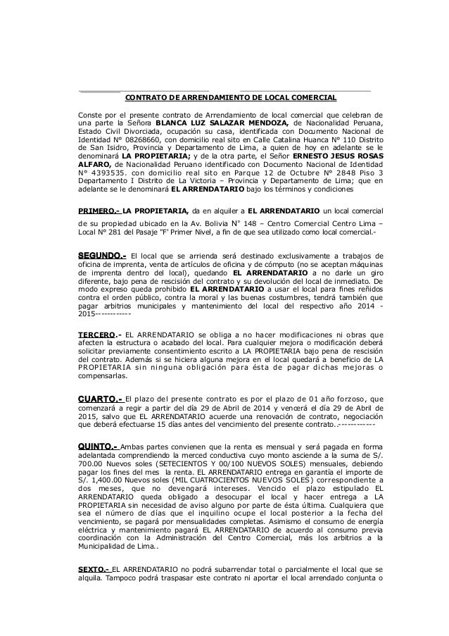 FORMATO CONTRATO ARRENDAMIENTO LOCAL formato contrato arrendamiento local: