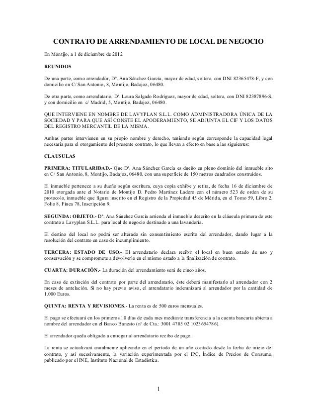 FORMATO CONTRATO ARRENDAMIENTO LOCAL formato contrato arrendamiento local: