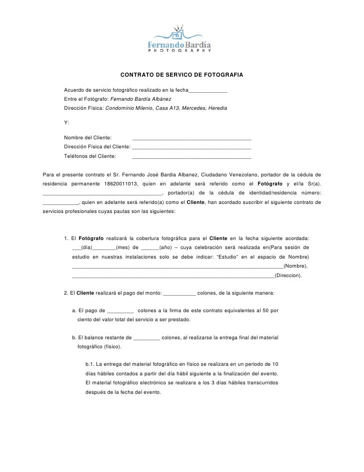 Contrato De Servico De Fotografia