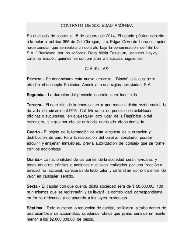 Ejemplo De Acta Constitutiva Sociedad Anonima