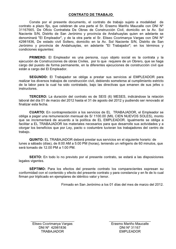 modelo de contrato de trabajo modelo de contrato de trabajo