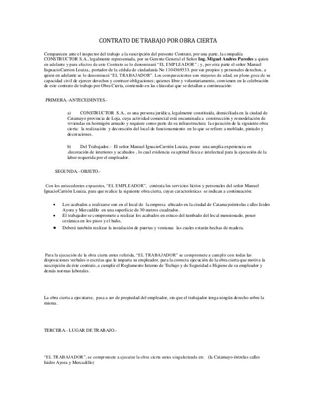 FORMATO CONTRATO OBRA formato contrato obra: