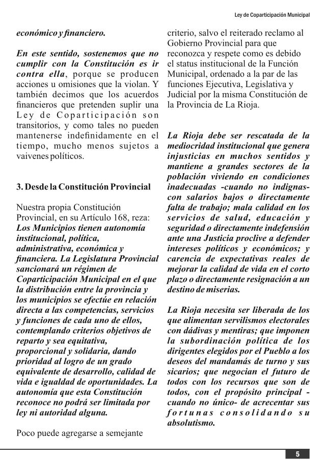 Proyecto de Ley de Coparticipación Municipal presentado por Quintela