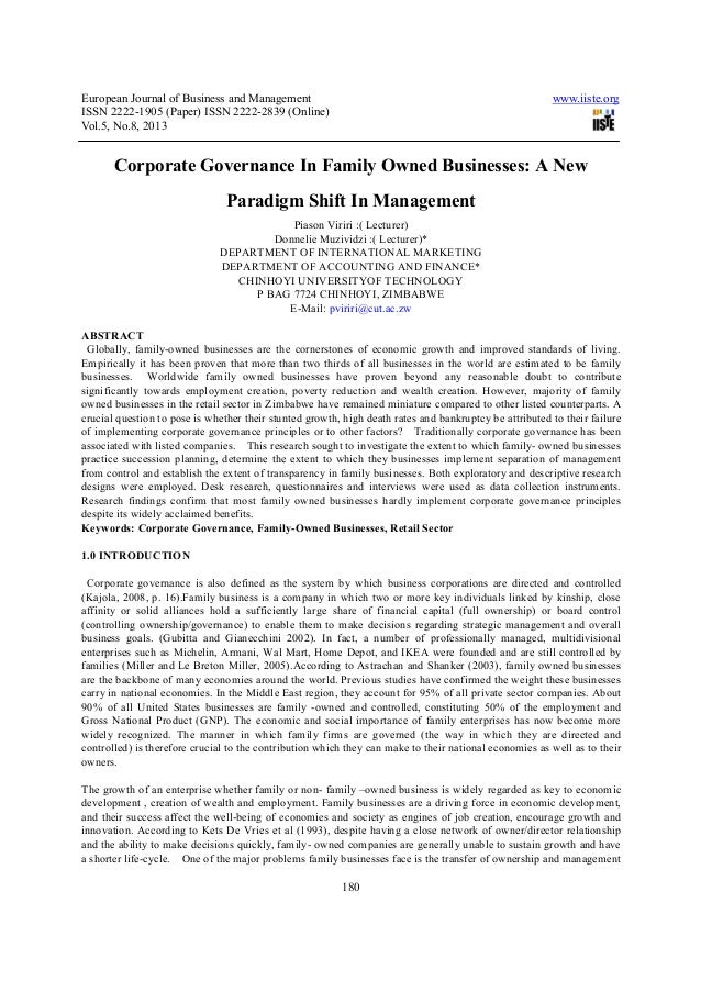 corporate governance in family business pdf