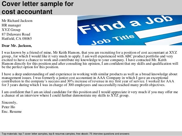 Cost accounting cover letter samples