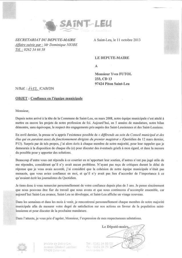 Courrier de remerciement aux elus de SaintLeu