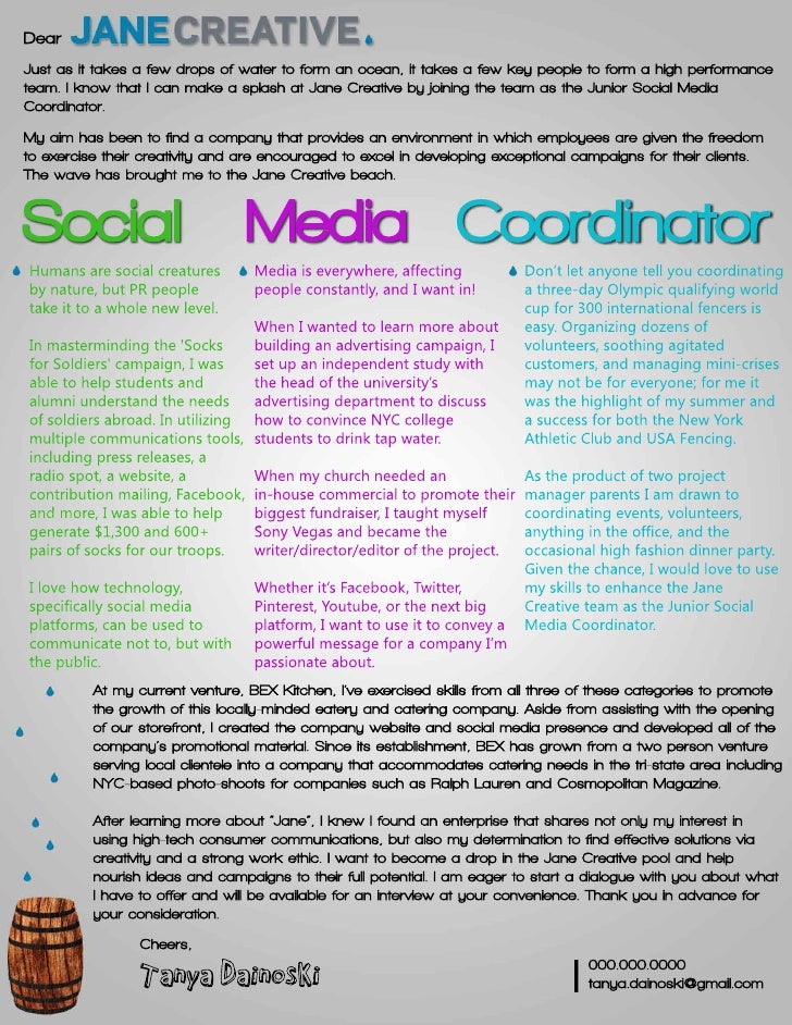 Tanya Dainoski Cover Letter Jane Creative