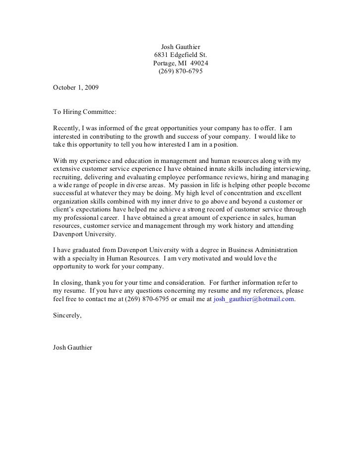 Sample general cover letter for students