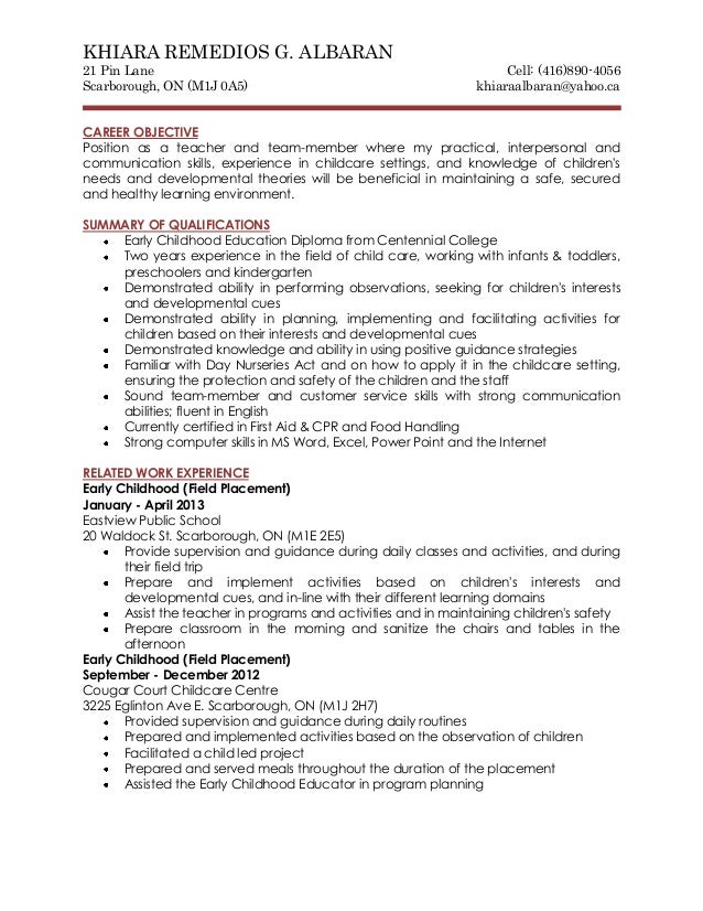 Resume cover letter for early childhood education