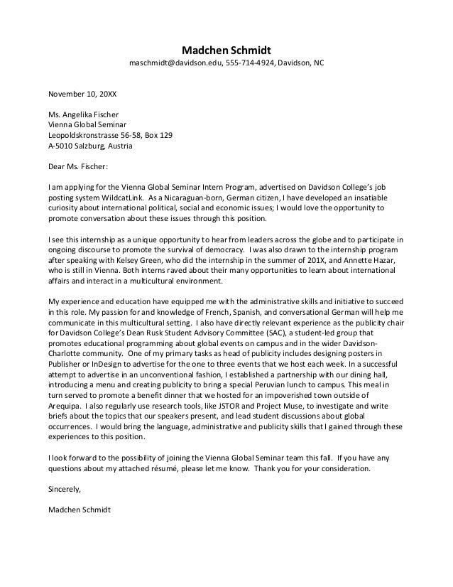 Cover letter for political science internship
