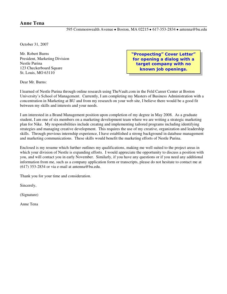 how to write a prospective cover letters