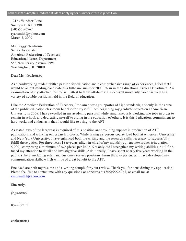 graduate student cover letters