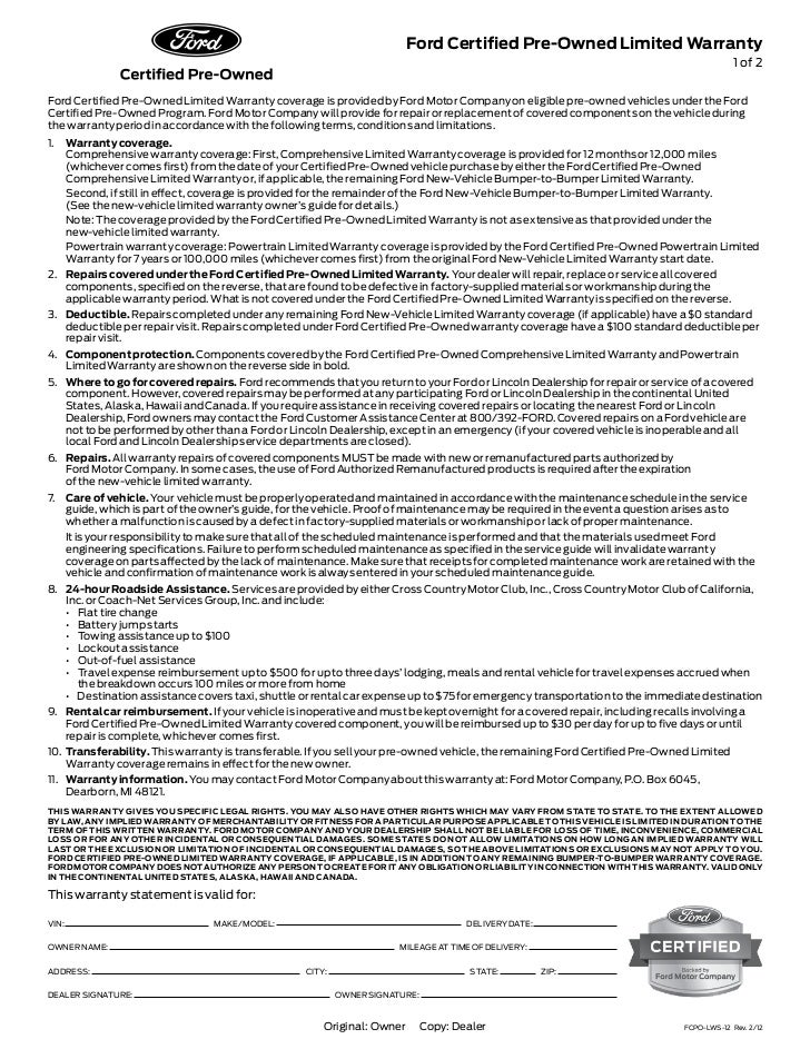 Certified Preowned Ford Warranty