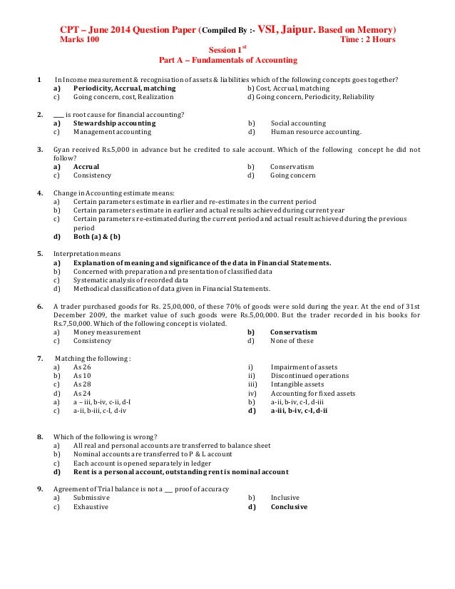 Ca Cpt Test Papers Pdf