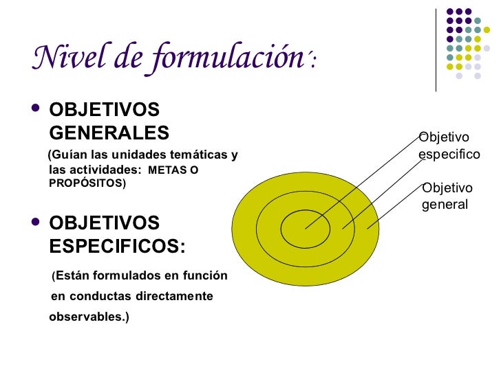 Nivel de formulación ´: <ul><li>OBJETIVOS GENERALES   </li></ul><ul><li>(Guían las unidades temáticas y las actividades:  ...