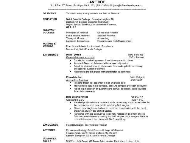 Financial Field Resume ... Access and PowerPoint; 13.