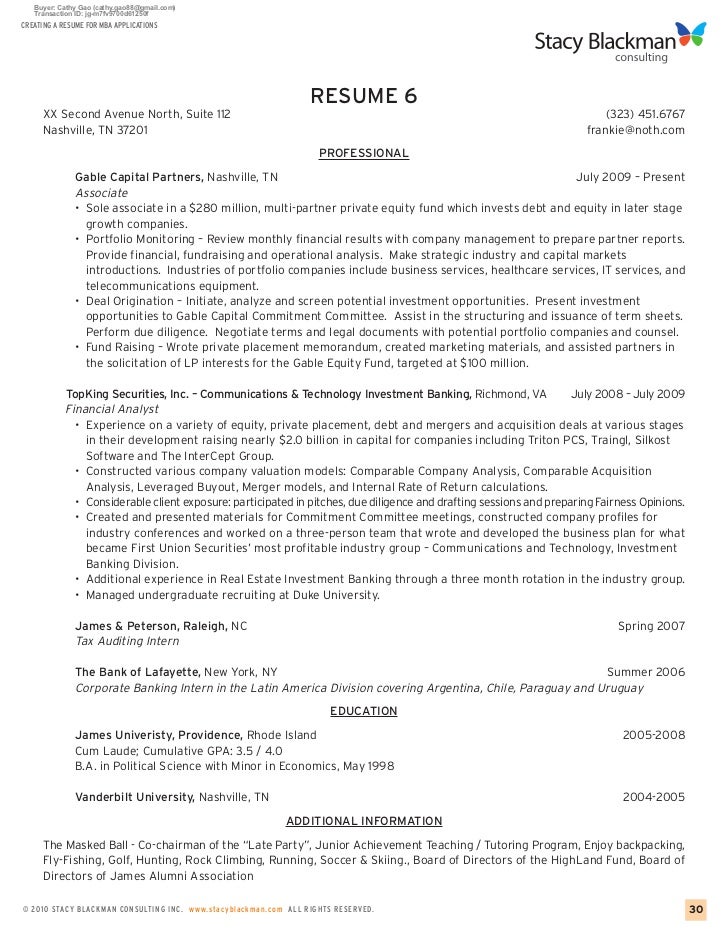 Prospective mba student resume