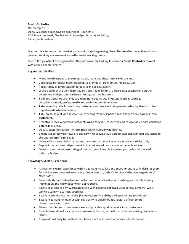 debt collection resume