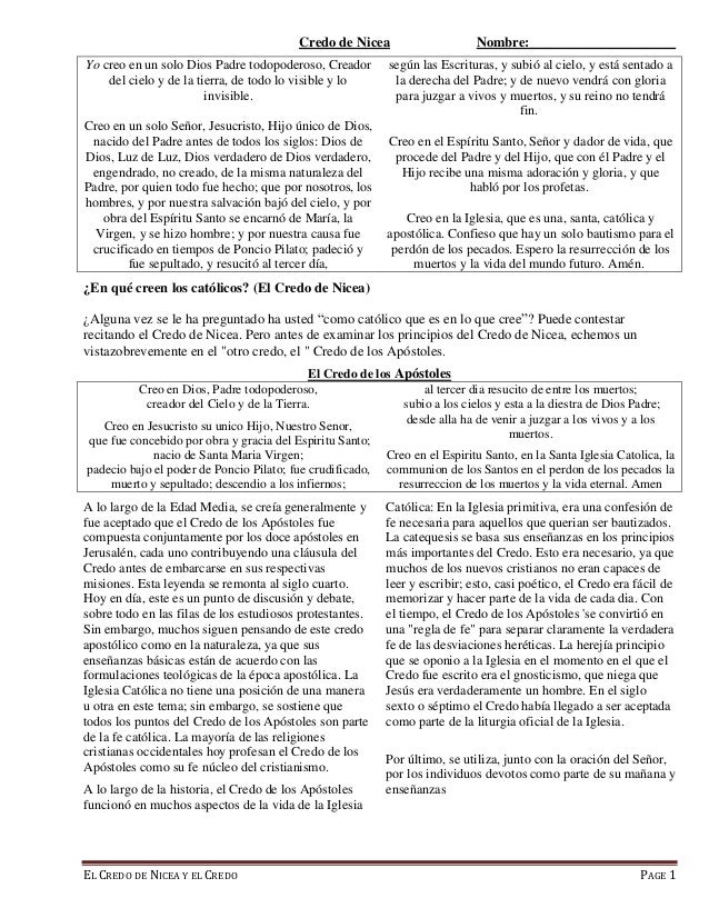 El Credo de Nicea y el Credo do los Apostles El Credo de Nicea y el Credo do los Apostles