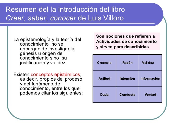 Creer saber conocer. Resumen de la introduccion del Texto de Luis Vil…
