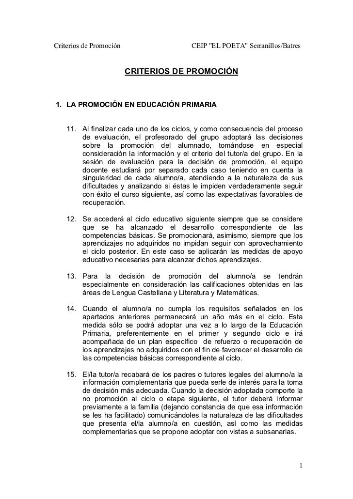 Criterios de promoción