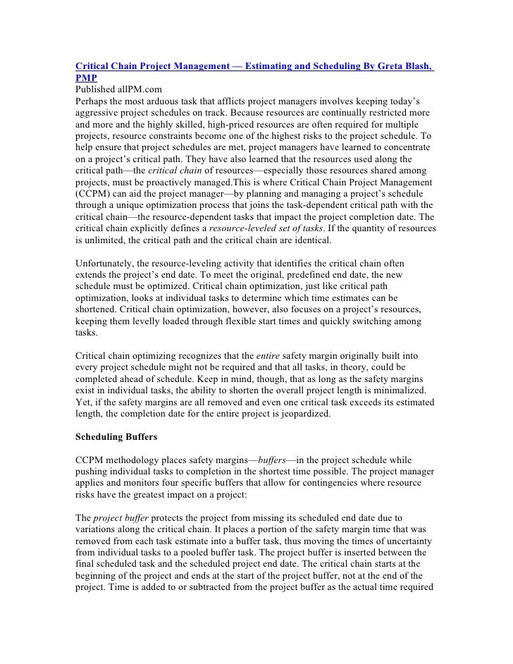 critical chain project management a report From implementing critical chain project management (ccpm) and concerto is in its minimalism - minimal data, minimal updates and minimal reports. critical chain project management a report From implementing critical chain project management (ccpm) and concerto is in its minimalism - minimal data, minimal updates and minimal reports.