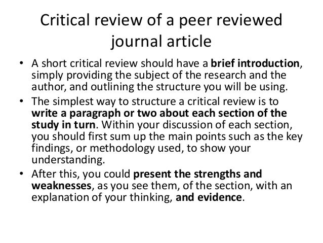 Examples of critical reviews of journal articles