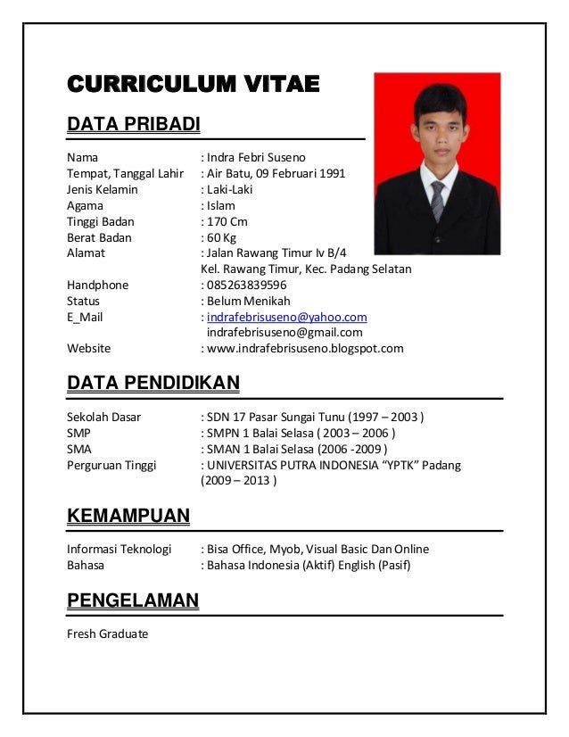 CV RESUME: resume cv contoh