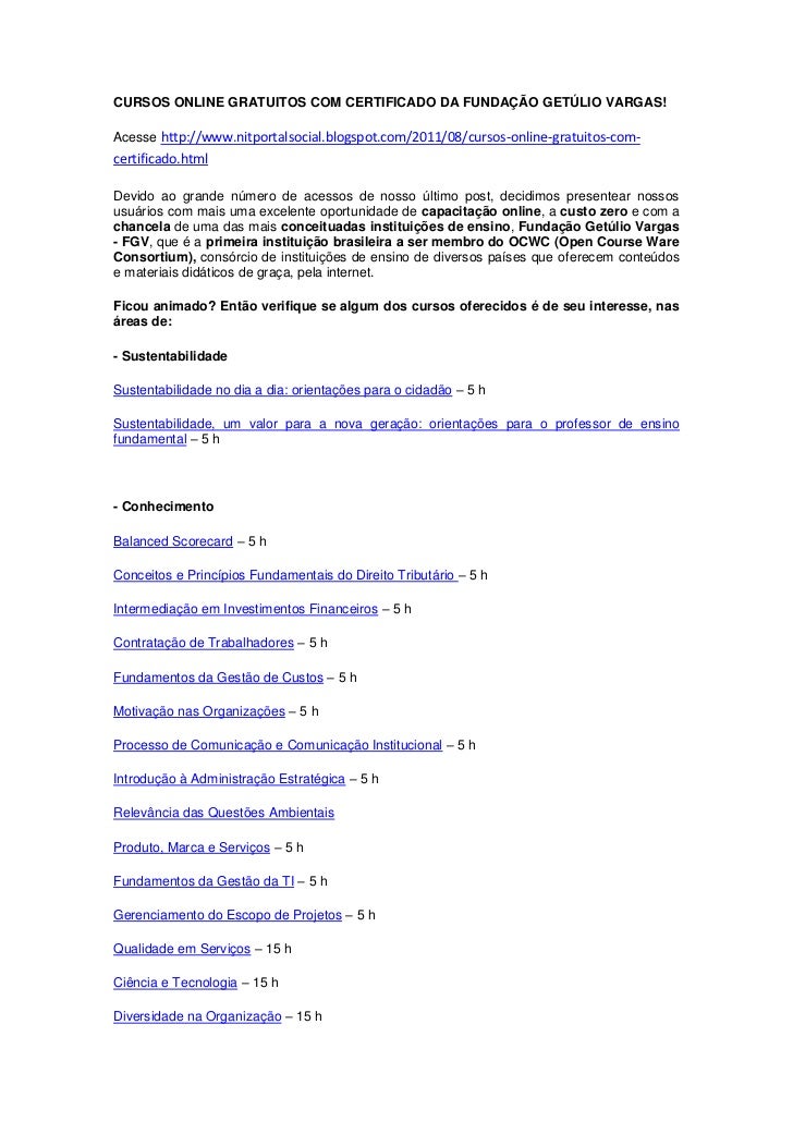 Cursos online fundacao getulio vargas