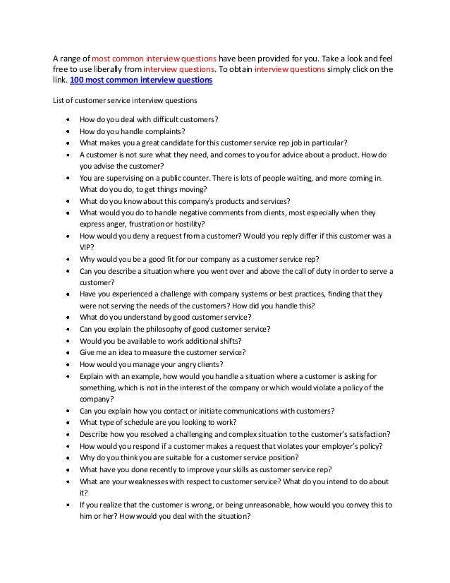 Customer Service Interview Questions And Answers Customer Service Interview Questions And Answers