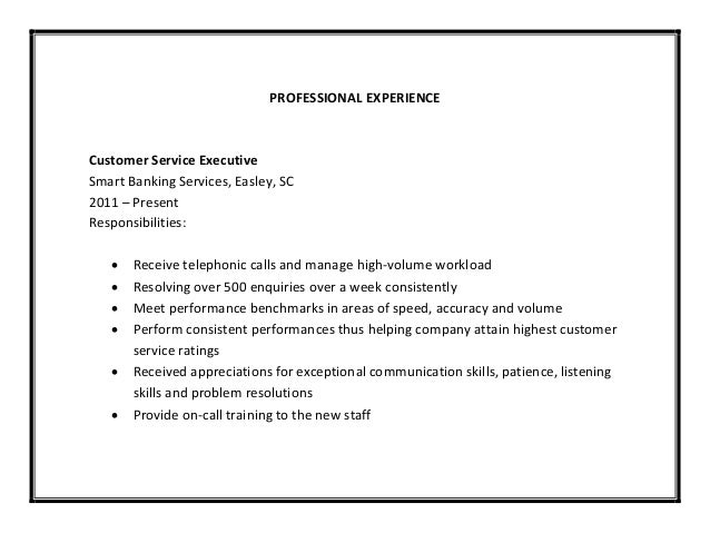 customer service description resumes