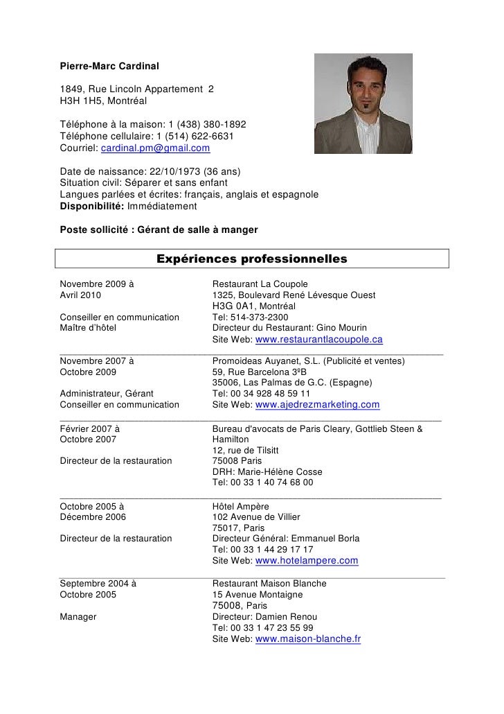 exemple cv date de naissance