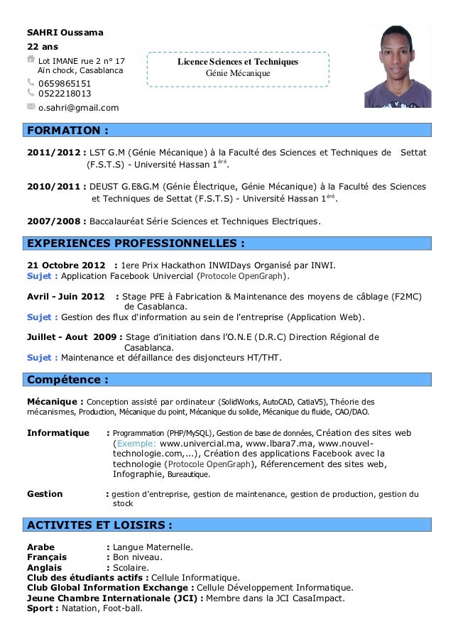 exemple cv francais informatique